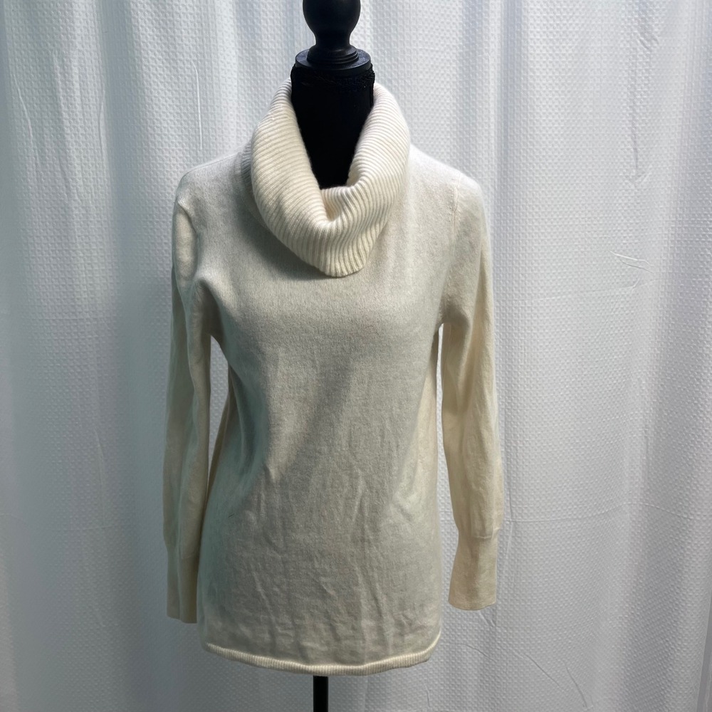 Talbots 100% Cashmere Cowl Neck Sweater Ivory Cream Knit Pullover Womens MP